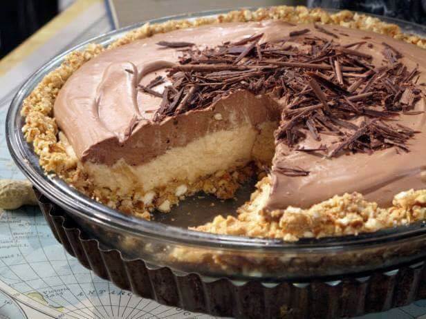 no-bake cream cheese peanut butter pie with chocolate whipped cream