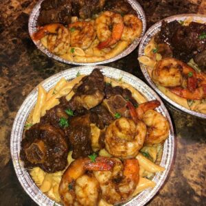 oxtail & jerk shrimp rasta pasta