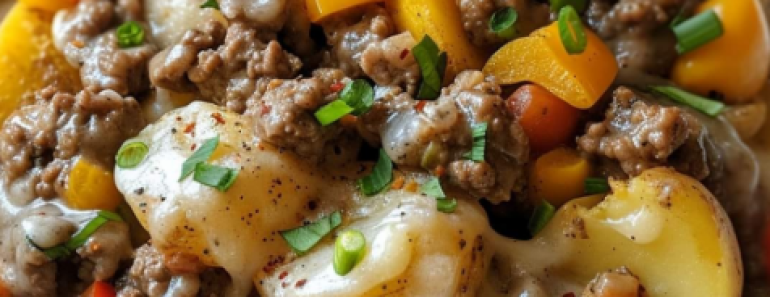 👉Crockpot Cheesesteak Potato Casserole