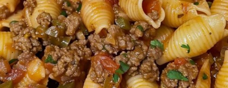 👉Pasta shellsground beef