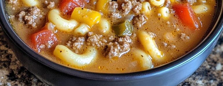 👉One-Pot Macaroni Cheeseburger Soup
