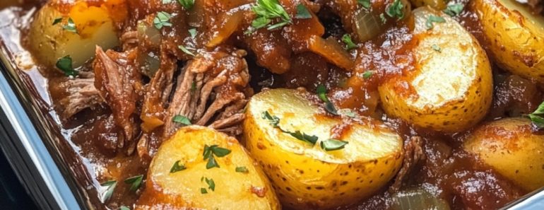 👉Slow Cooker BBQBeef Potato Casserole