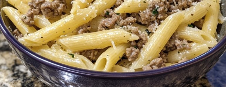 👉Cheesy Penne with Garlic Butter GroundBeef