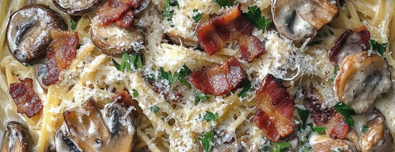 👉Creamy MushroomBaconSpaghetti