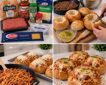 Cheesy Spaghetti Stuffed Bread Bowls